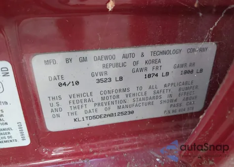 2010 Chevrolet Aveo Lt from USA, damaged, VIN KL1TD5DE2AB125230